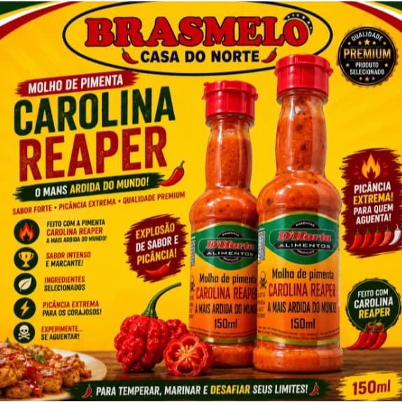 Molho de Pimenta Carolina Reaper 150ml Extremamente Picante Super Hot Mais Ardida do Mundo N°1