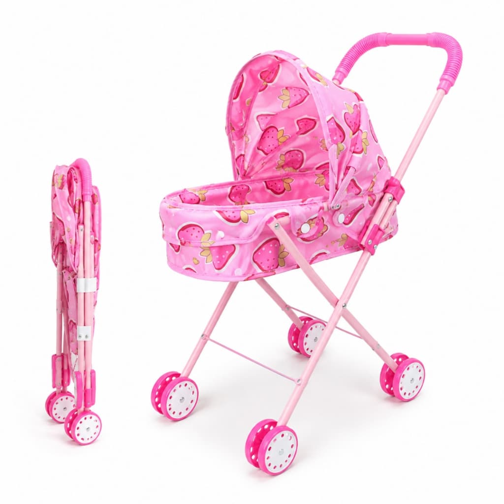 Carrinho Boneca Berço Luxo Reborn Infantil Rosa Aço Galvanizado Desmontável