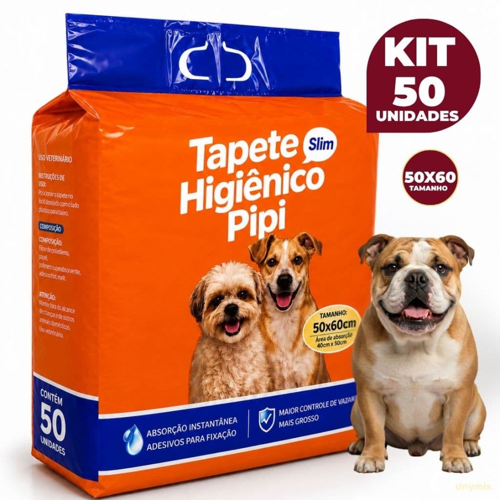 Kit 50 Tapetes Higiênicos Slim Fralda Descartável Absorvente para Cachorro Adulto e Filhote 50x60 cm