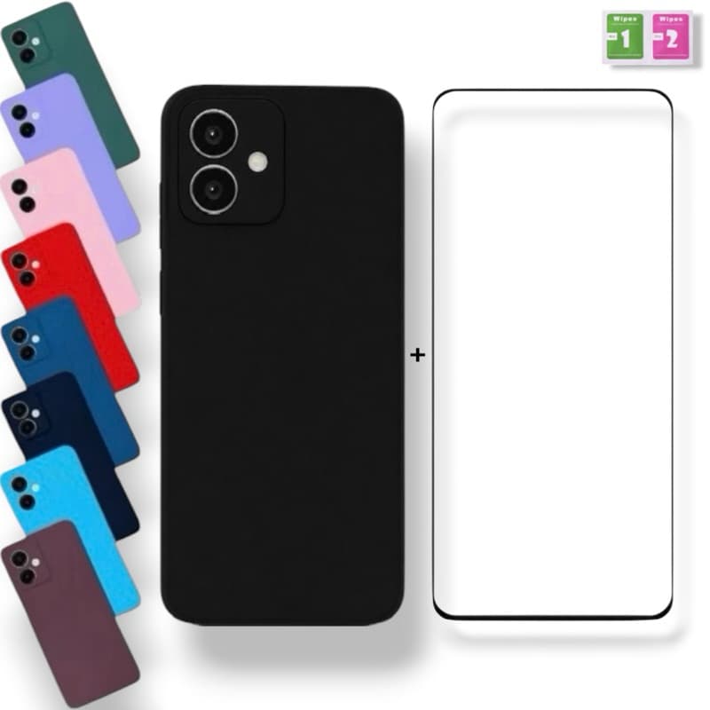 Kit Capa + Película Compatível Com Motorola Moto G54 / G64 Capinha Anti Impacto Aveludada Proteção Premium