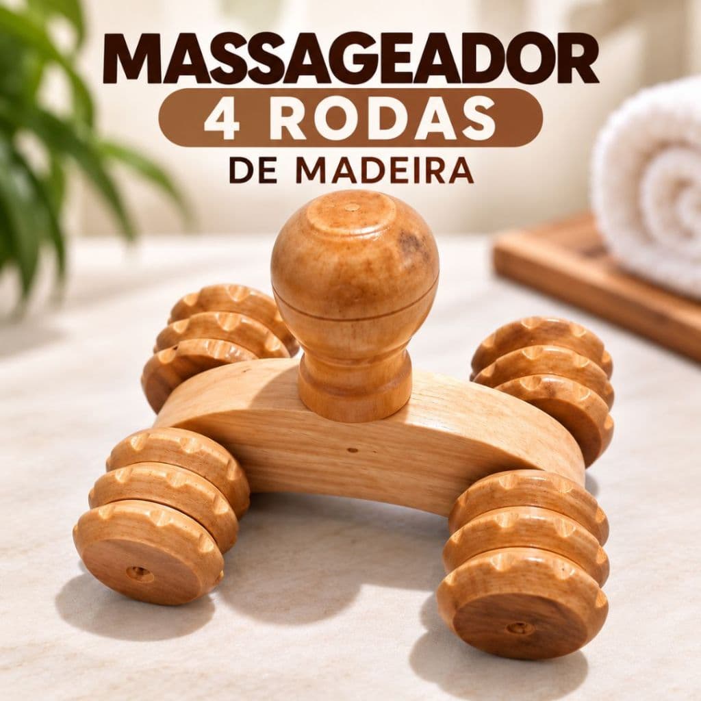 Massageador de Madeira 4 Rodas Corporal Manual para Costas Pernas Pés Relaxamento Muscular