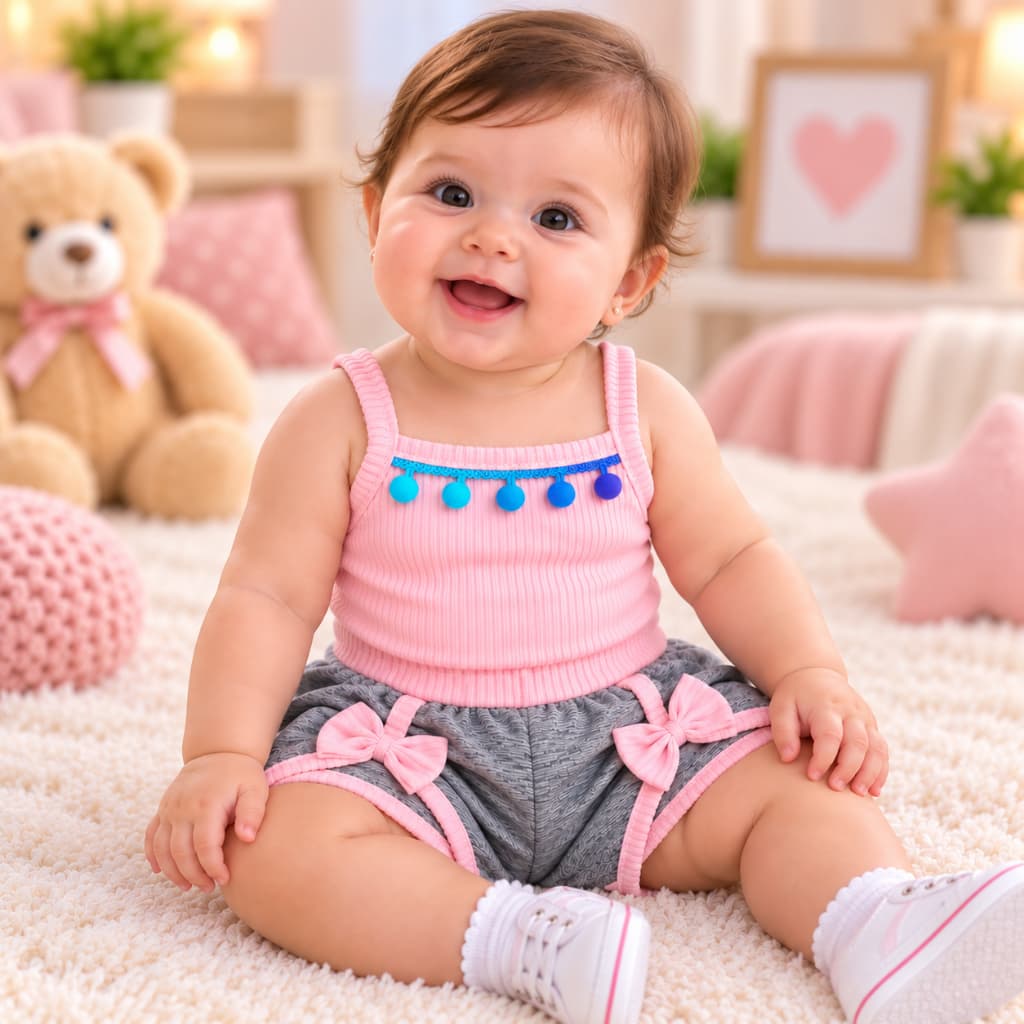 Kit Conjunto Roupa Bebê Menina Body Alcinha + Short 100% Algodão Roupa Bebê 0 a 9 Meses com Laço