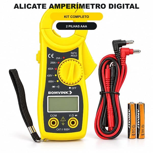 Alicate Amperímetro Digital Portátil com Estojo e Bateria - Voltimetro Multímetro Profissional para Ferramentas