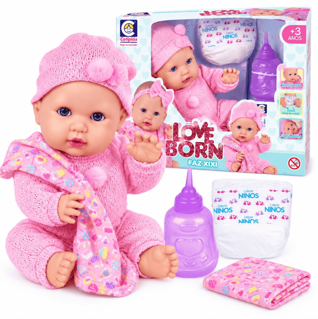 Boneca Bebê Reborn Faz Xixi Love Born Realista Em Vinil Articulada Para Menina Pode Banho Acessórios Cotiplás Infantil