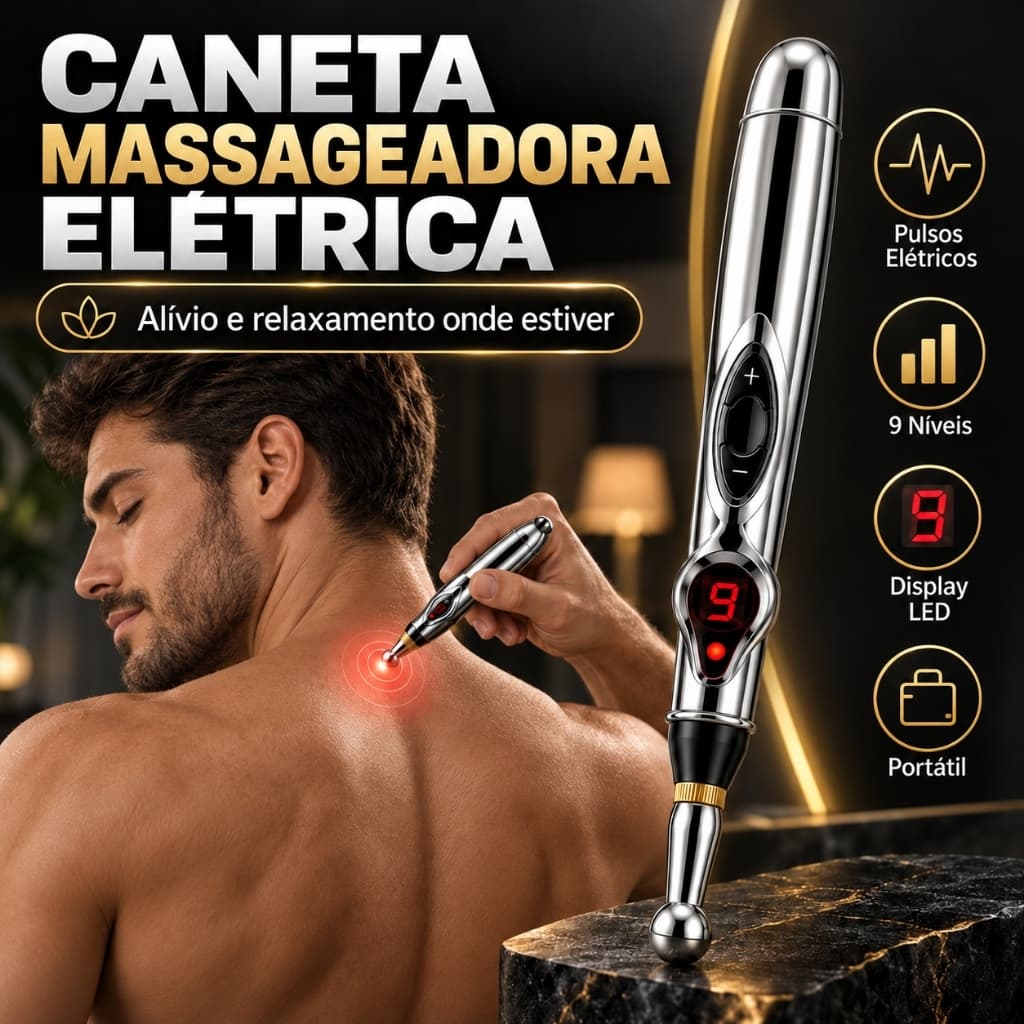 Massageador Elétrico por Pulsos Caneta Portátil 9 Níveis USB Recarregável para Relaxamento Muscular Pós-Treino Yoga Acad