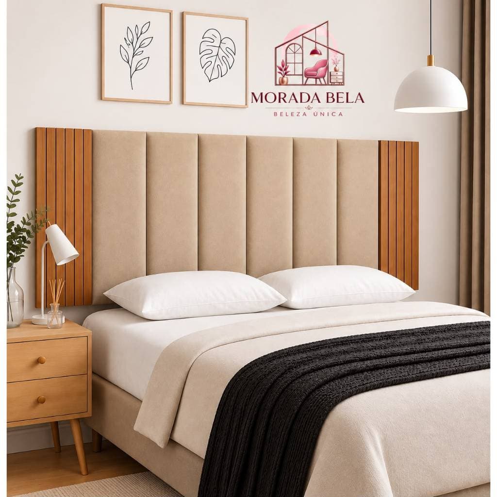 Kit Cabeceira Modular Adesiva + Painel Ripado MDF Para Cama Box | Casal | King | Queen - Envio Imediato