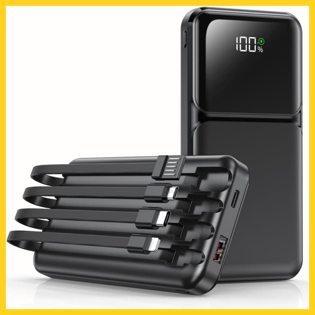 Carregador Portátil Para Celular iPhone Android 10000 mAh com 4 Cabos Integrados Power Bank 22.5W Turbo Rápido