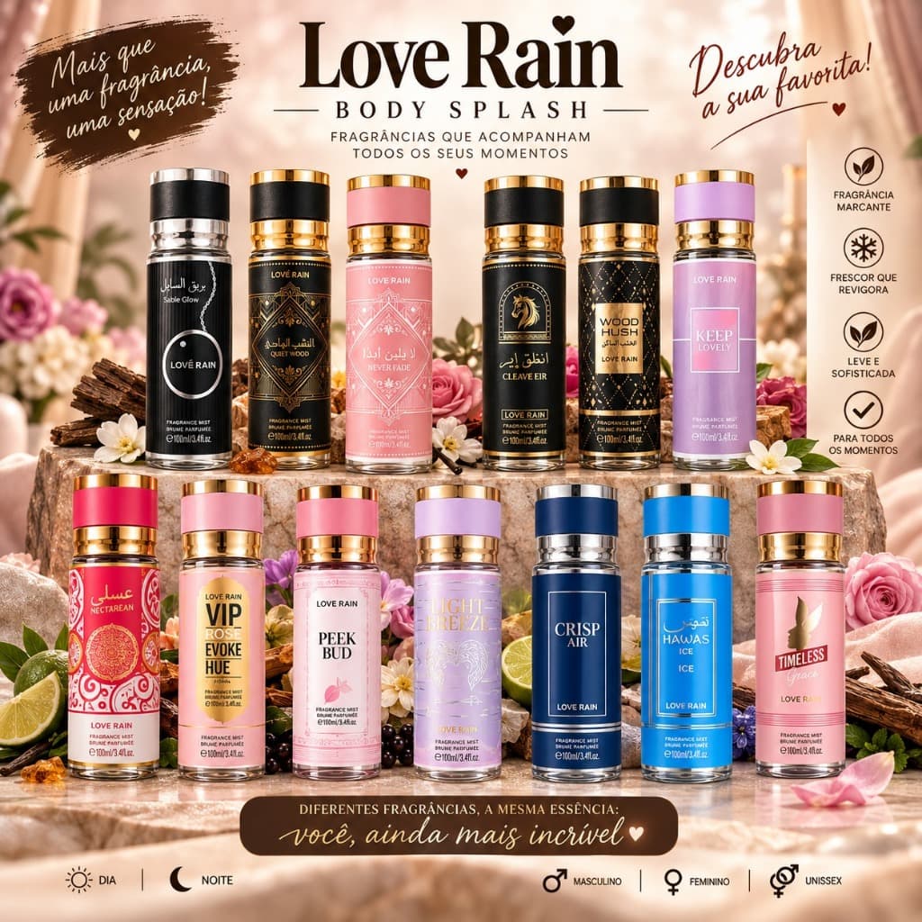 Body Splash Love Rain 100ml Feminino e Masculino | Inspiração Perfumes Importados Árabes e Famosos