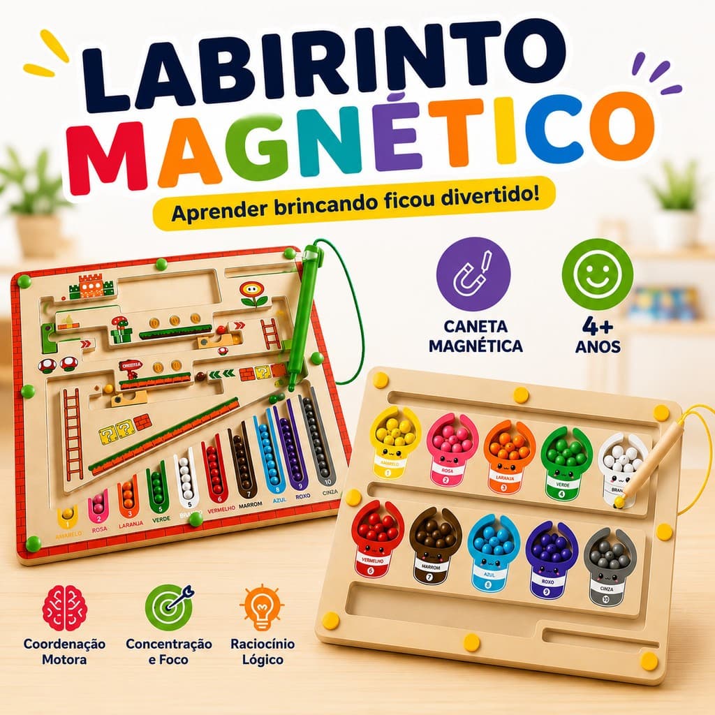 Brinquedo Labirinto Magnético Atividade Jogo Magnético Brinquedo Educativo Desenvolvimento Infantil Bolinhas 4+