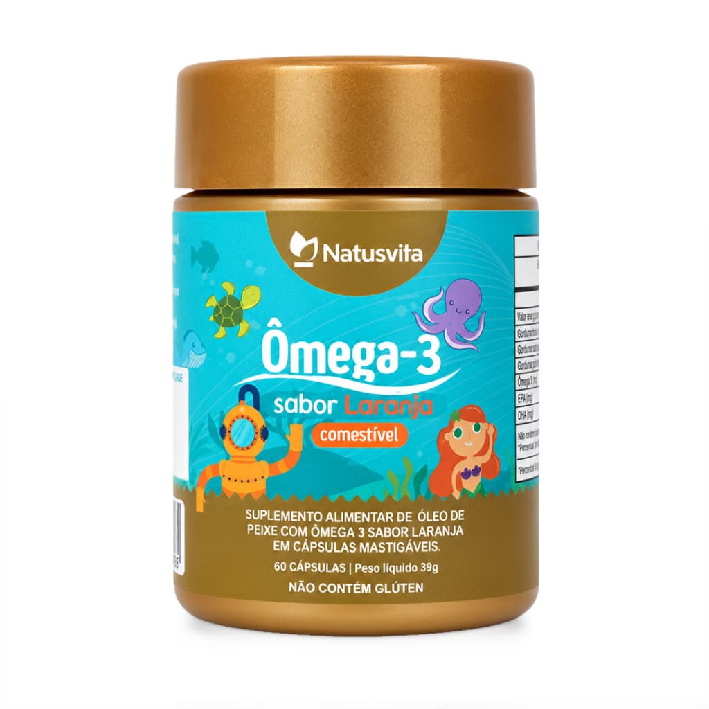 60/120/180 Cápsulas Ômega 3 Kids Infantil Criança Sabor Laranja Mastigáveis Mini Softgel. Livre de Óleo de Soja
