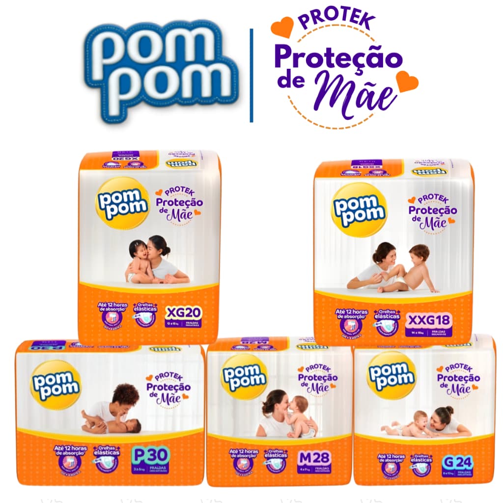 Fralda Descartável Infantil Jumbo Pom Pom Protek Proteção de Mãe Tamanho P M G XG XXG - Variação