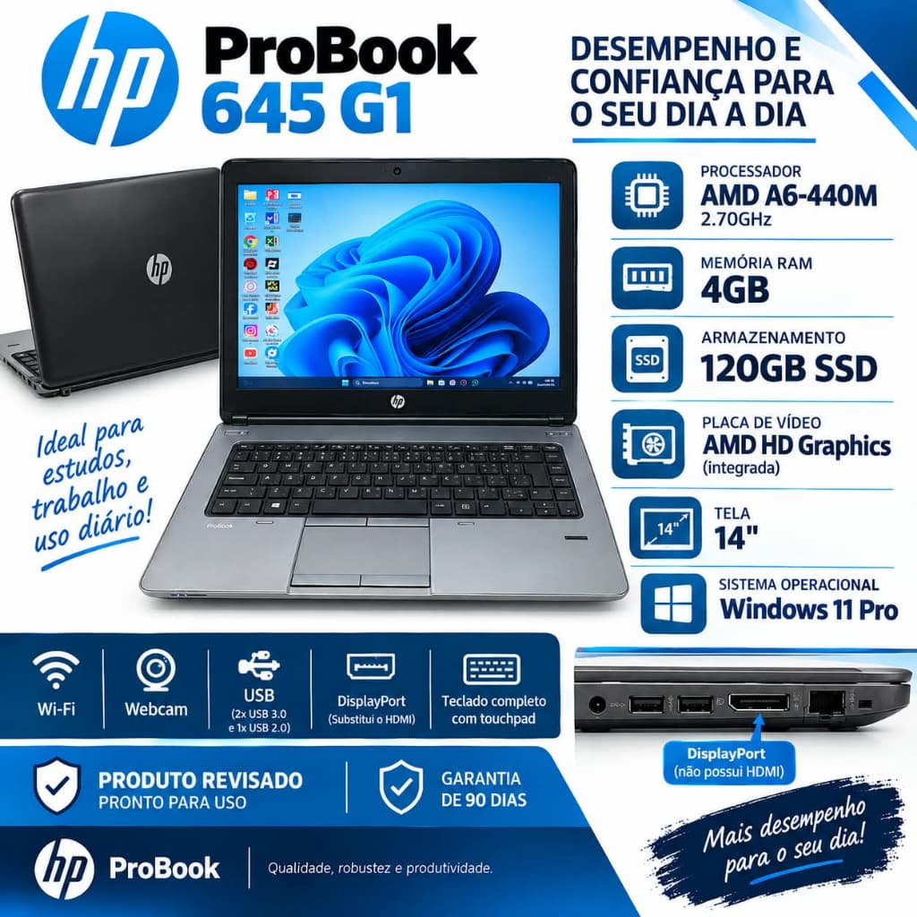 Notebook HP ProBook 645 G1 AMD A6 com SSD
