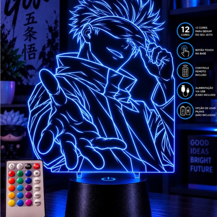 Placa Decorativa Luminária LED 12 Cores com Controle e Base Touch para Decoração Anime Geek