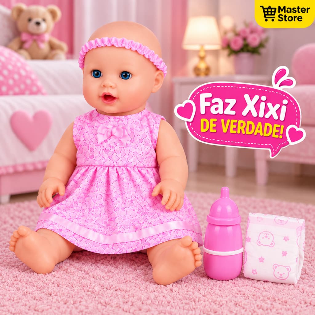 Boneca Bebe Com Mamadeira e Frauda Faz Xixi Brinquedo Tipo Bebe Reborn Brinquedo Menina Infantil