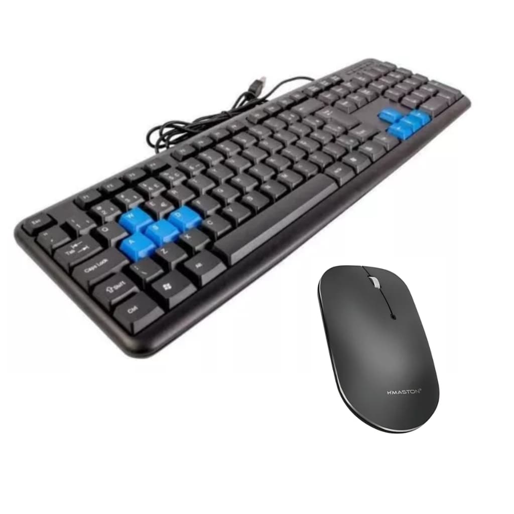 Kit Teclado e Mouse , Modelo Office Com fio1,3 metro 1 Teclado com fio 1 Mouse sem fio