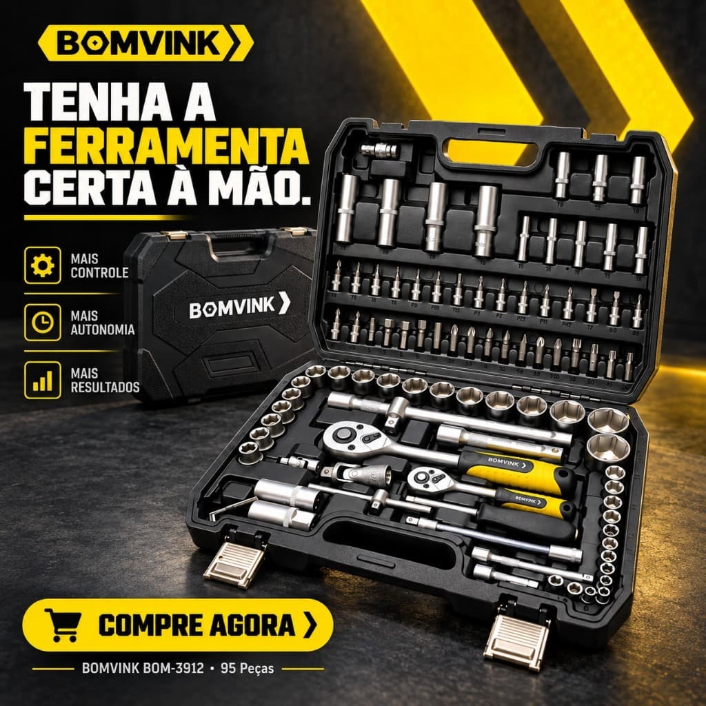 Jogo De Chaves Soquete Catraca 95 Pecas Bomvink 1/4 E 1/2 Aco Cromo Mecanica Automotiva Com Maleta