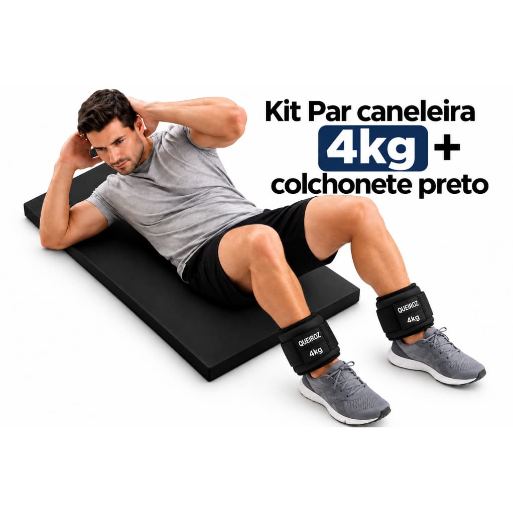 Kit Par Caneleira 4kg + Colchonete Preto Academia Treino Musculação Fitness