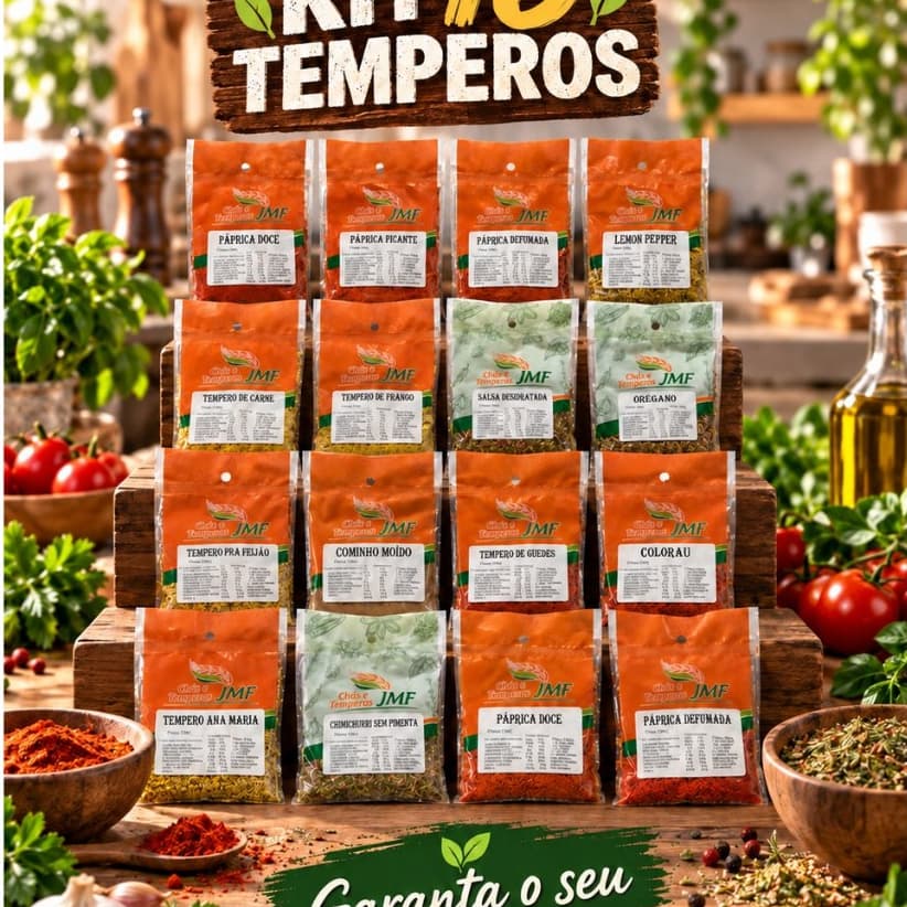 TEMPEROS E CONDIMENTOS 16 UNIDADES COM 50GR CADA