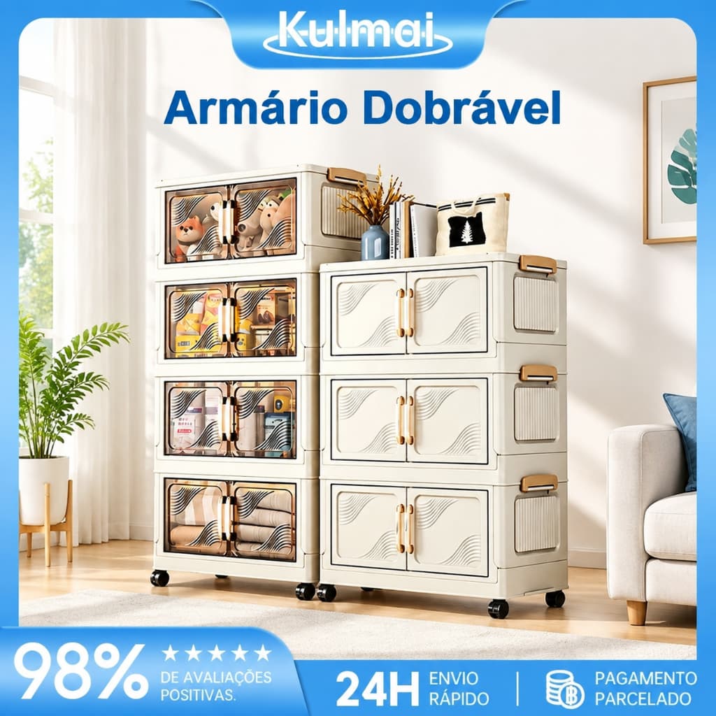 Kulmai Armário Organizador Multiuso Modular Dobrável com Rodinhas 3/4/5 Andares para Casa Cozinha Quarto