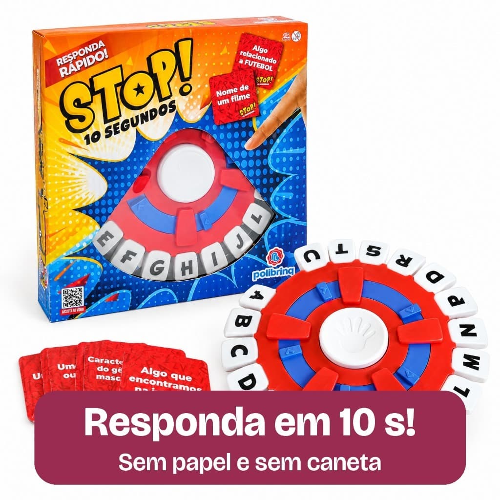 Jogo Stop Trava Letras 10 Segundos Polibrinq Tabuleiro com Temporizador Adedonha de Palavras em Família 2 a 8 Jogadores