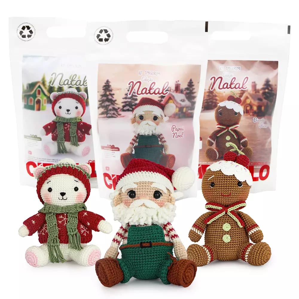 Kit Amigurumi Natal Círculo Completo Papai Noel Mamãe Noel Urso Biscoito Crochê