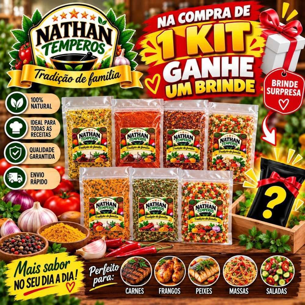 Kit Nathan Temperos 50g – Escolha 5 ou 10 Temperos + Brinde