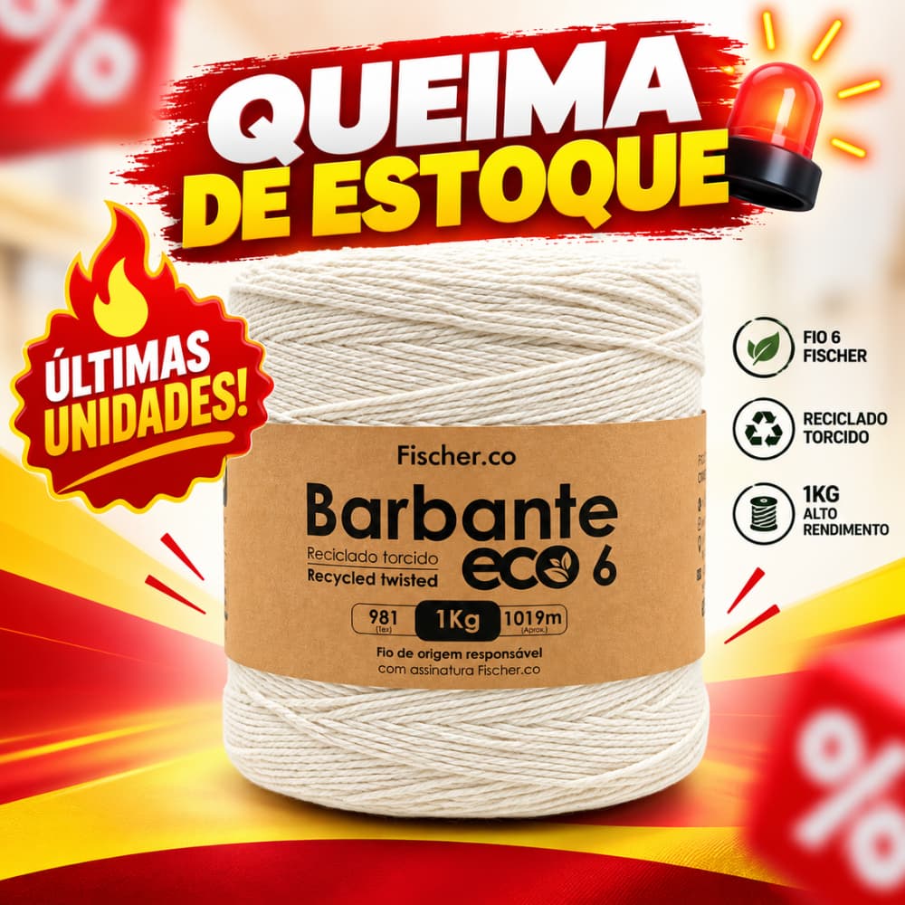 [ÚLTIMAS UNIDADES] Barbante Eco Fischer Fio 6 Cru 1Kg para Crochê Tapetes e Artesanato