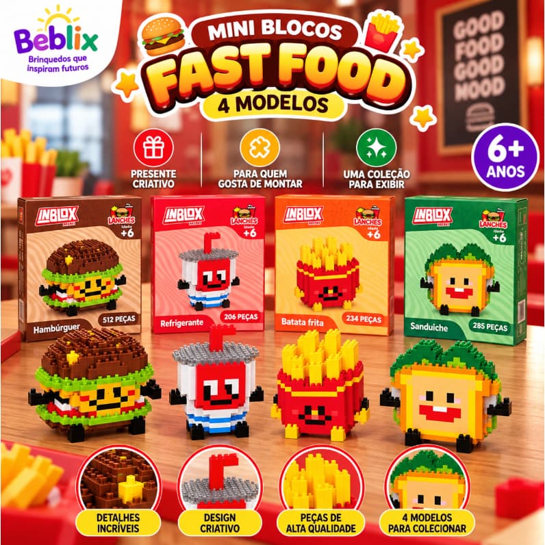 Fast Food Lanchinho tipo mini Lego Colecionável Bloco de Montar Presente Brinquedo de Menino 6 Anos