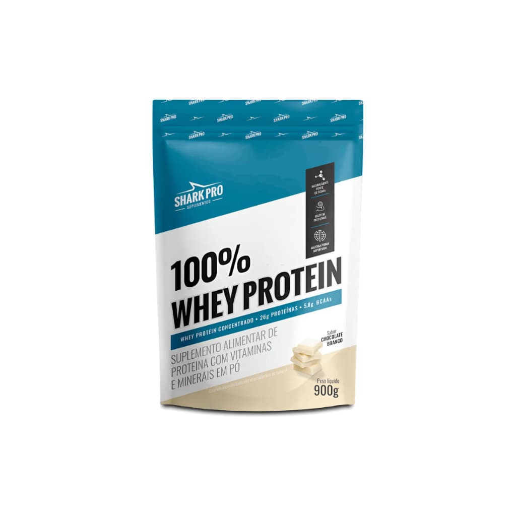 100% Whey Protein Conc Refil 900g - Shark Pro Sabor Chocolate Branco