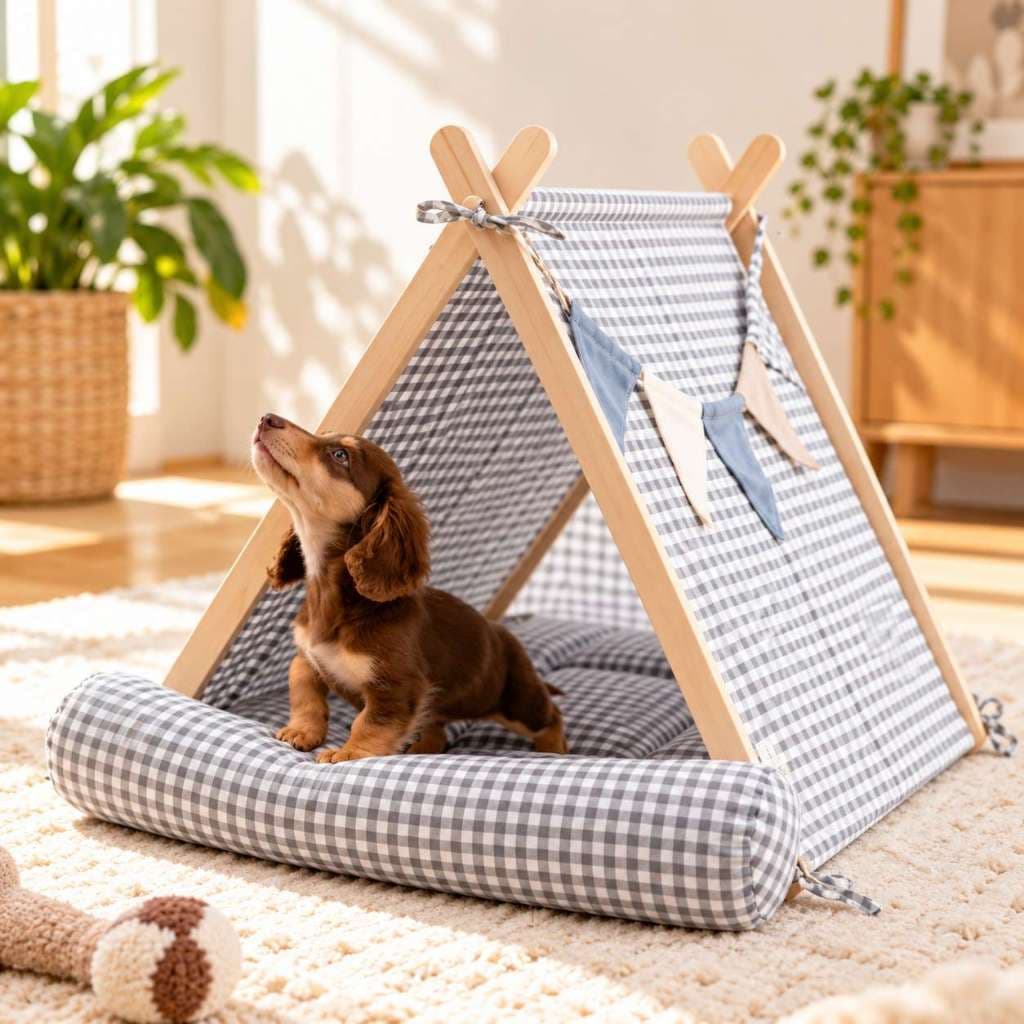Tenda Pet para Cães Pequenos e Gatos, Cama Casinha Pet Aconchegante 60x60x50cm com Almofada