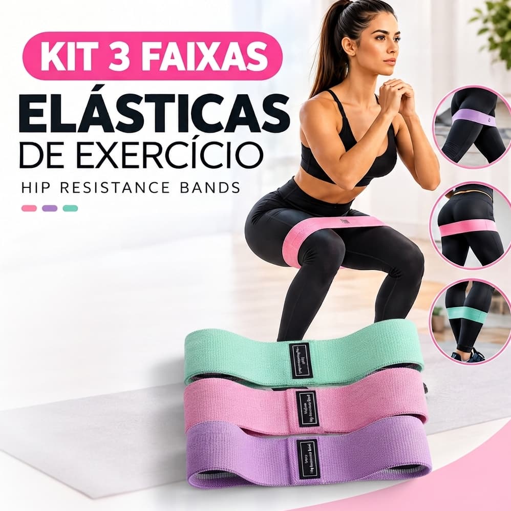 Kit 3 Faixas Elásticas De Exercício Hip Resistance Bands Para Treino Academia Musculação Yoga Pilates em Casa Fitness