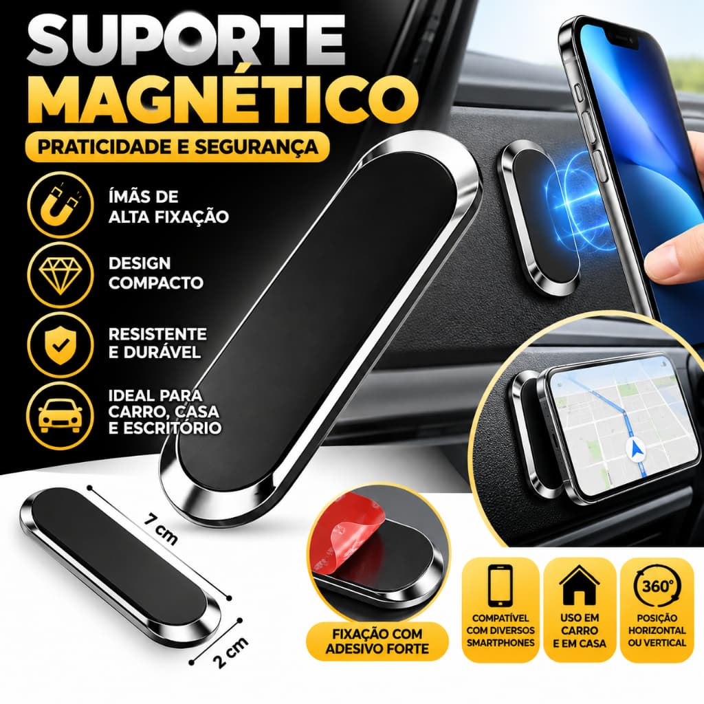 Suporte Magnético Veicular para Celular Imã Forte Universal Carro GPS Smartphone