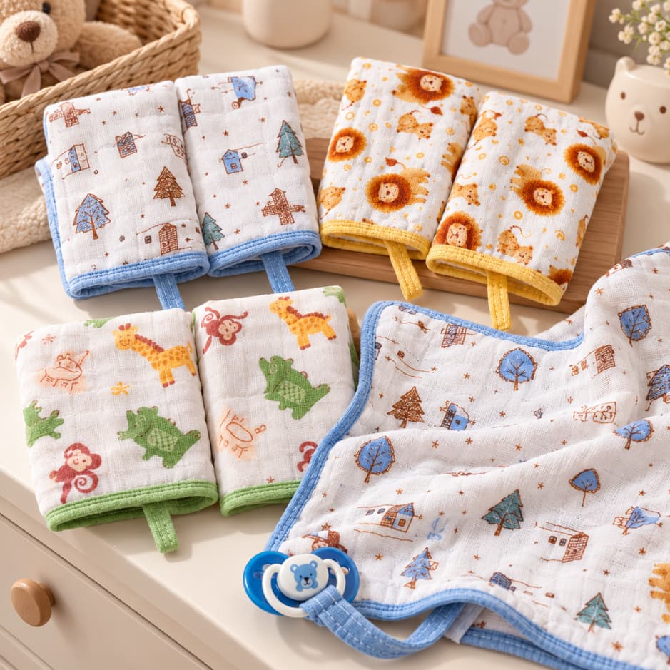 kit sortido 4, 6, 8, 10 un Paninho de Boca Bebê 100% Algodão Duplo com Prendedor de Chupeta