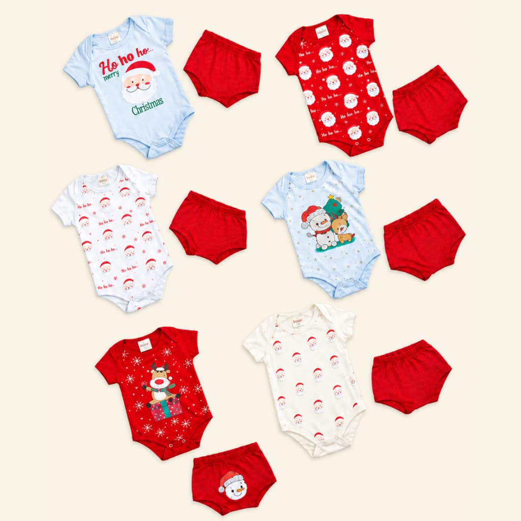 Kit Body Bebe Natal 2 Peças Body Manga Curta Shorts Menino Menina Roupa Infantil Conjunto Natalino Bebê Unissex Sortido