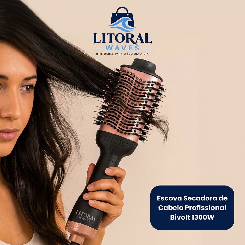 Escova Secadora de Cabelo Profissional Bivolt 1300W Escovar Alisar Secador Tecnologia Iônica Ergonômico Modeladora