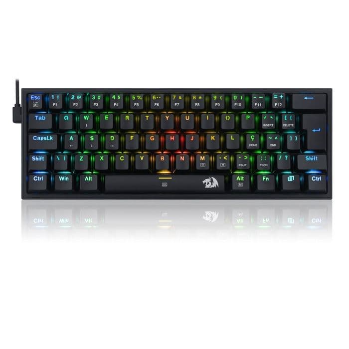 Teclado Mecânico Gamer Redragon Fizz Switch Brown RGB C/Fio Preto
