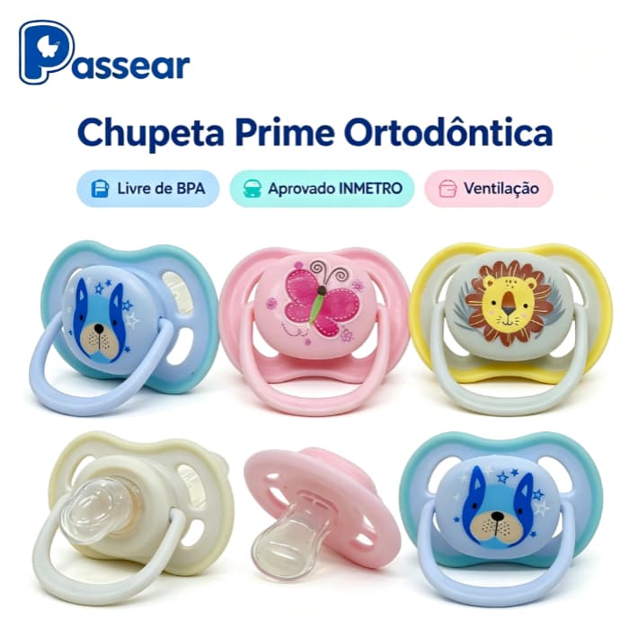 Passear Chupeta bebê 100% Silicone Anatômica para Bebê 0-18 Meses