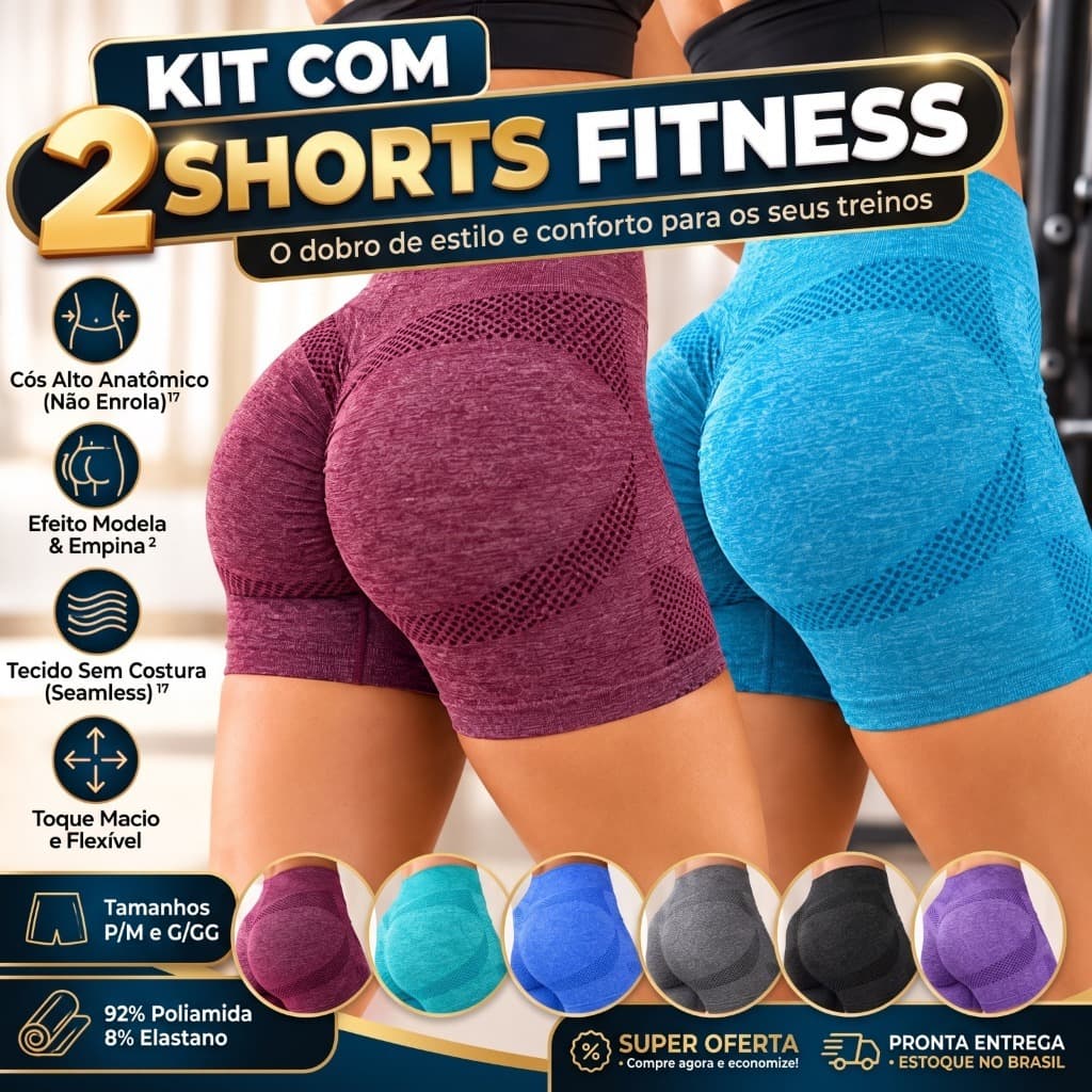 2 Shorts Fitness Feminino PREMIUM Empina Bumbum Sem Costura Cintura Alta Zero Transparência roupa de academia feminina
