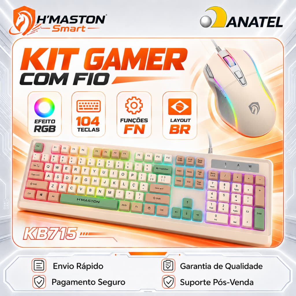 H'MASTON KB715 Teclado e Mouse Com Fio Teclado Mecânico 100% Teclado Computador Teclado Gamer Teclado Usb