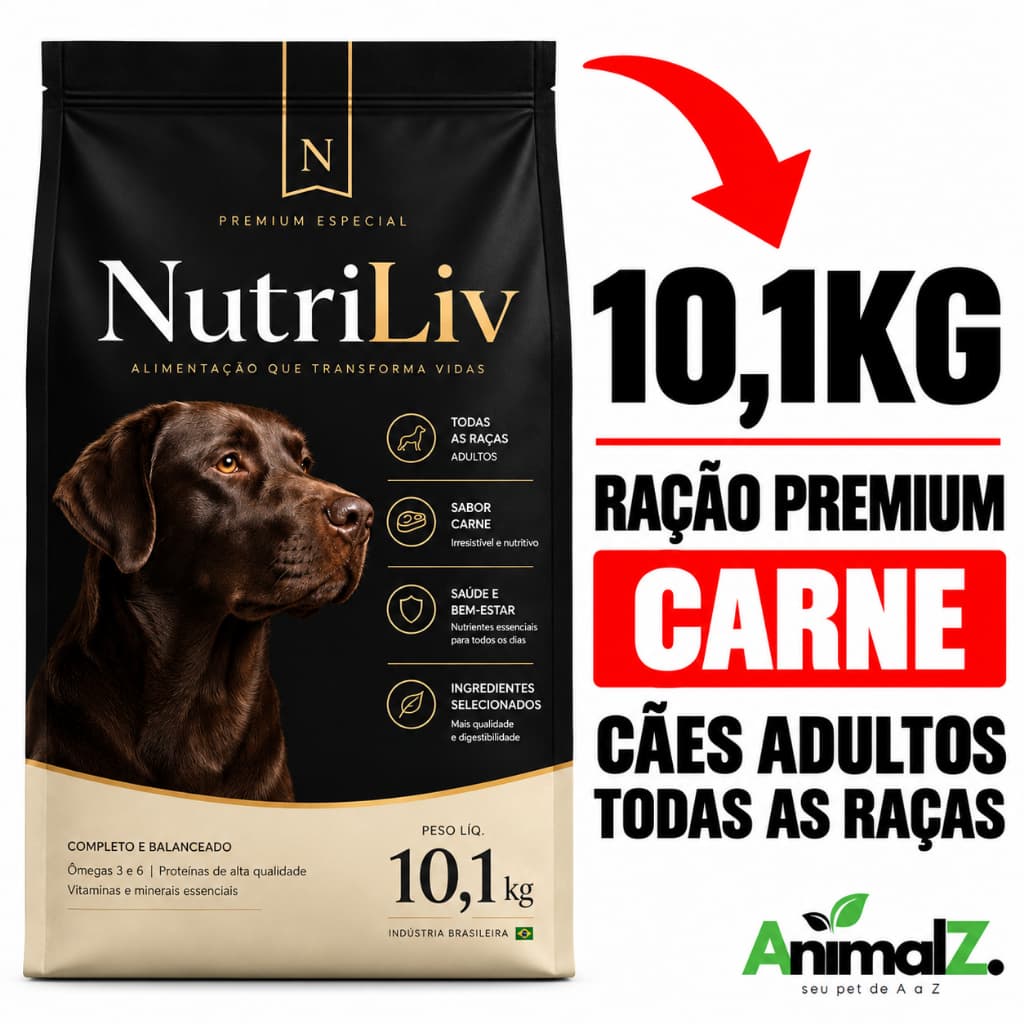 Racao Para Cachorro Adultos Todas as Raças Nutriliv Sabor Carne 10kg Omega 3 e 6