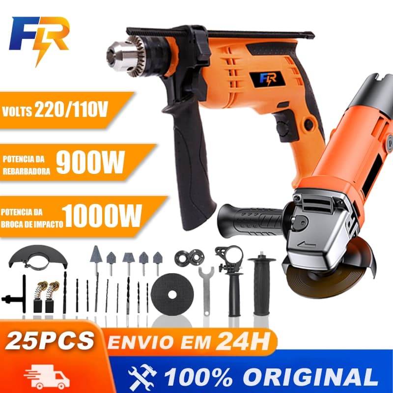 Kit Furadeira e Esmerilhadeira 110/220V c/Acessórios