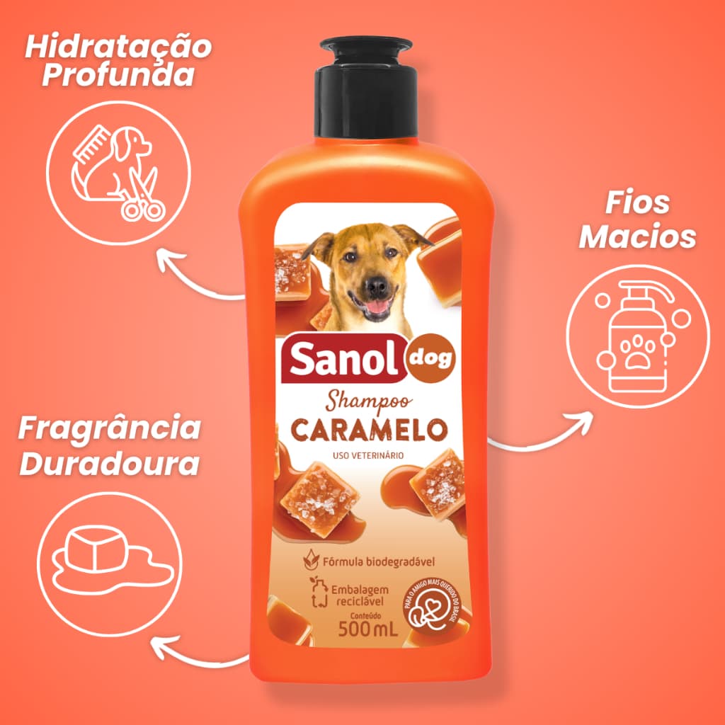 Shampoo para Pet Sanol Dog Caramelo 500ml - Limpeza Suave e Perfume Doce