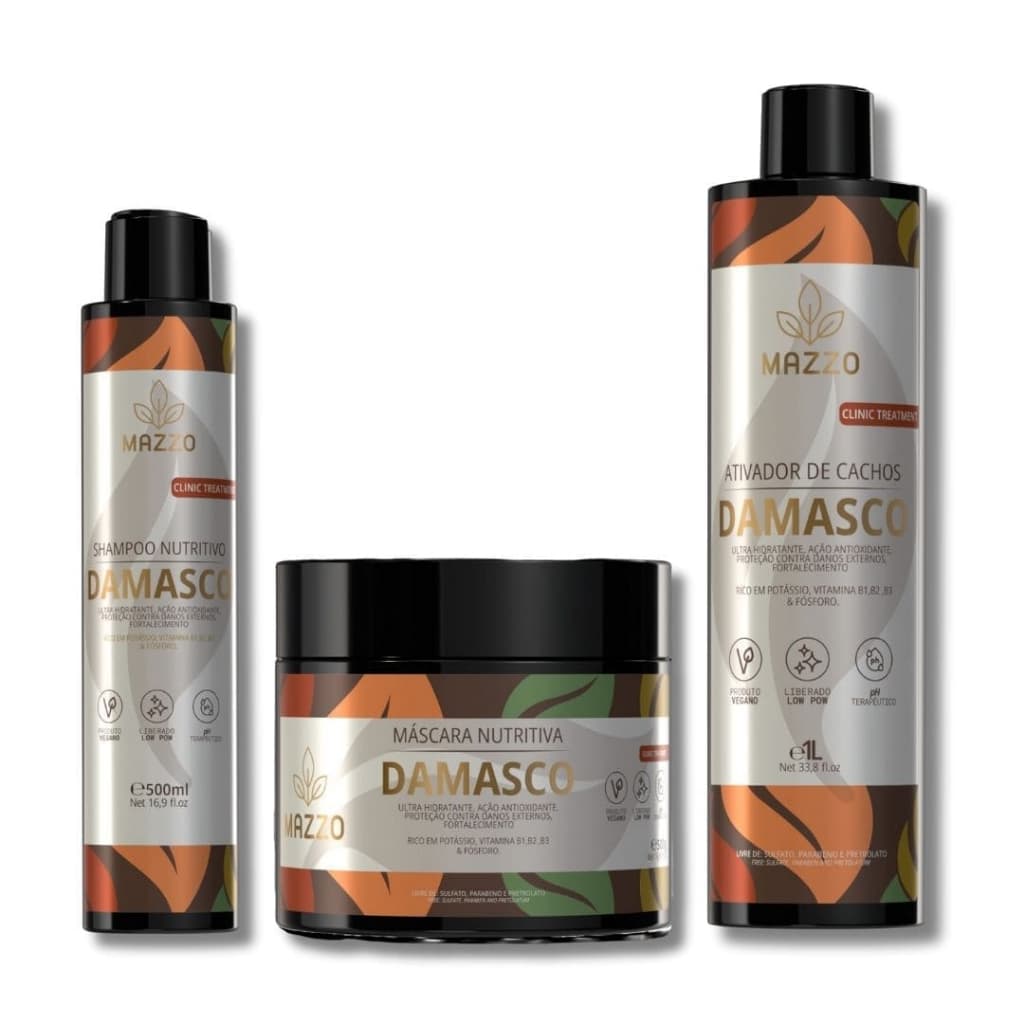 Kit Mazzo Damasco - Shampoo + Mascara + Ativador de Cachos - Ultra Hidratante Tratamento para cachos