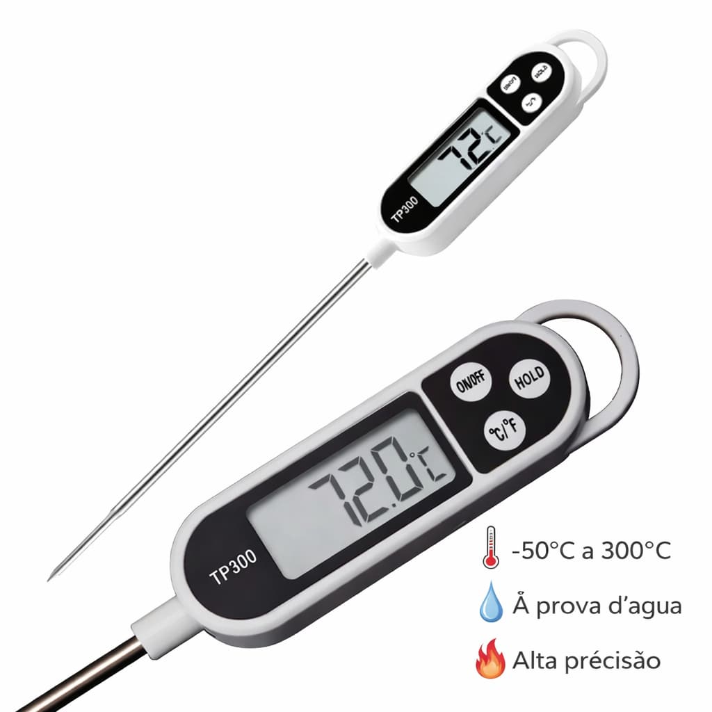 Termômetro Digital Culinário Espeto Inox Alta Precisão -50 a 300°C Para Carne e Churrasco