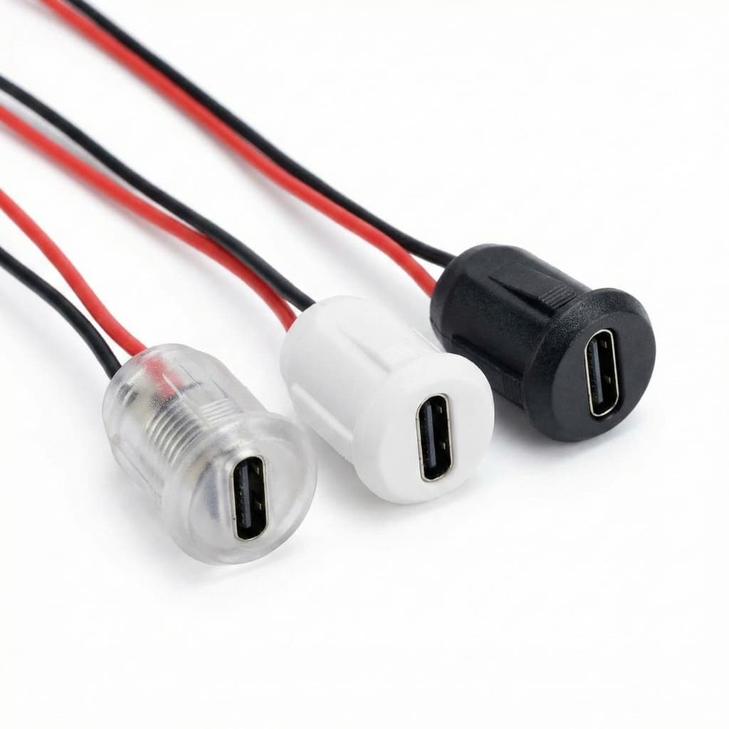 Adaptador USB C Redondo Embutir 2 Fios Fêmea Peça de Reposição Elétrica para Carregador Veicular Móvel Planejado