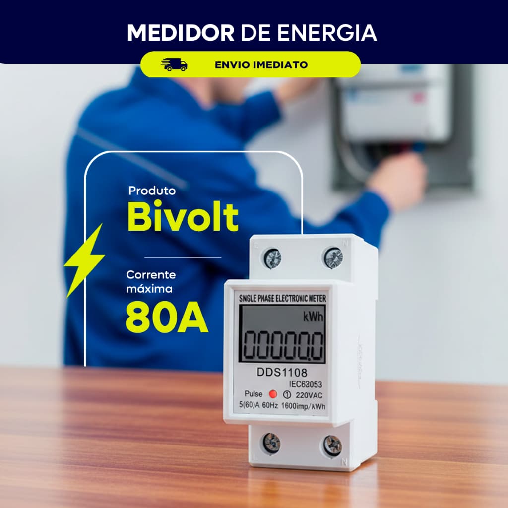 Medidor Consumo De Energia Monofásico Com LCD Display Digital 110v e 220v 60a Bivolt