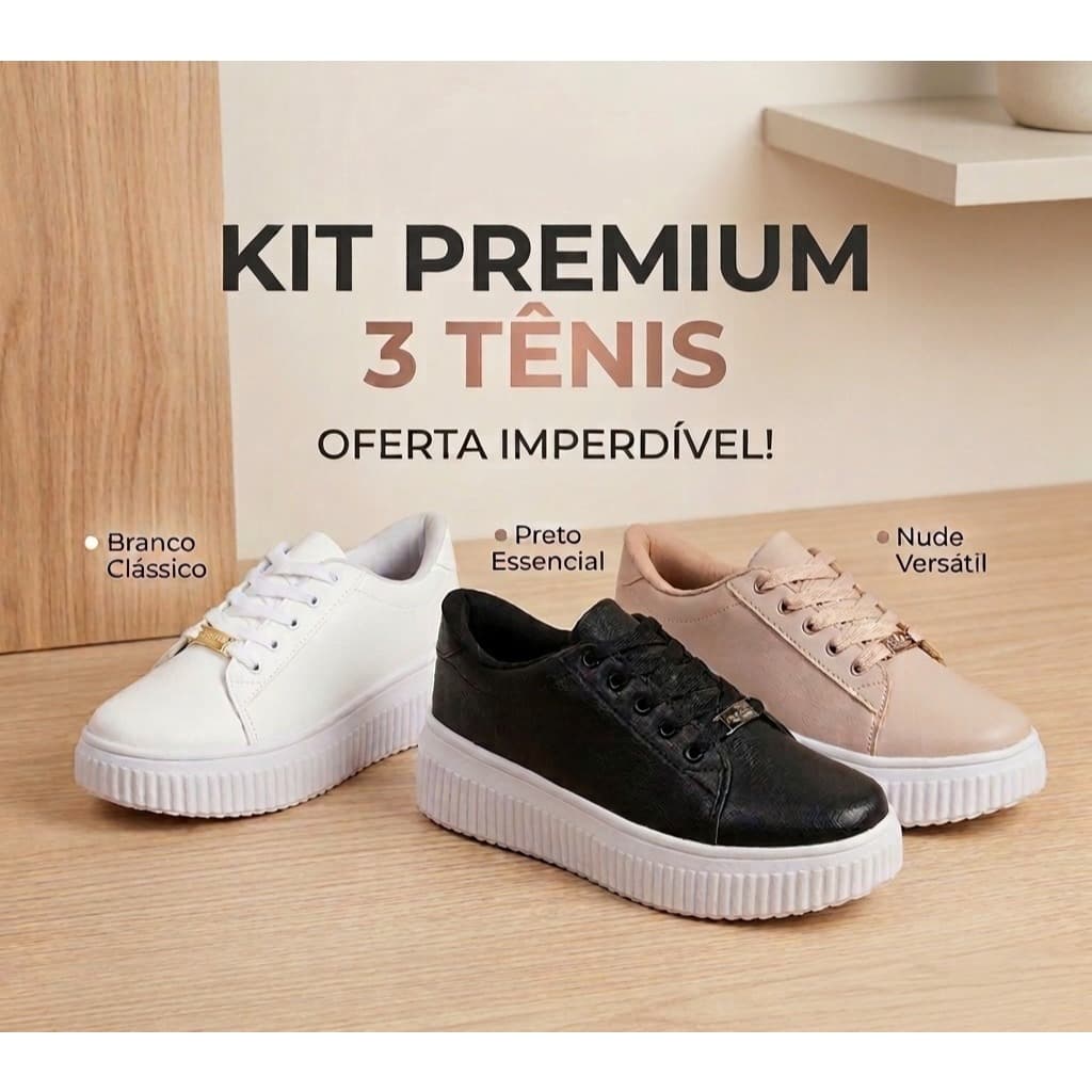 Kit 3 Tênis Feminino Casual Confortável Plataforma Leve Blogueira Moda Sapato Feminino Original Dia