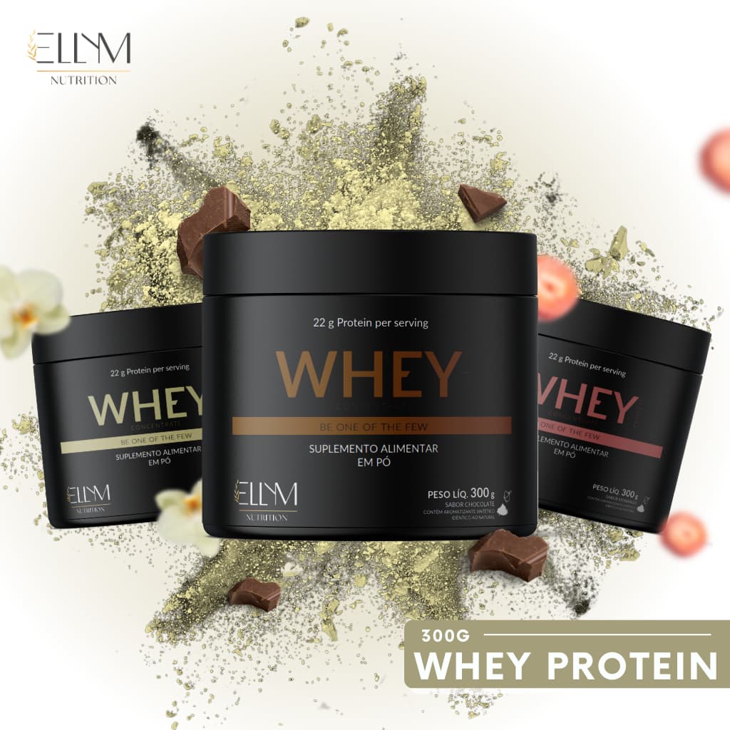 Whey Protein 300g Ellym Nutrition Concentrado 22g Proteína Sabor Chocolate Baunilha Morango