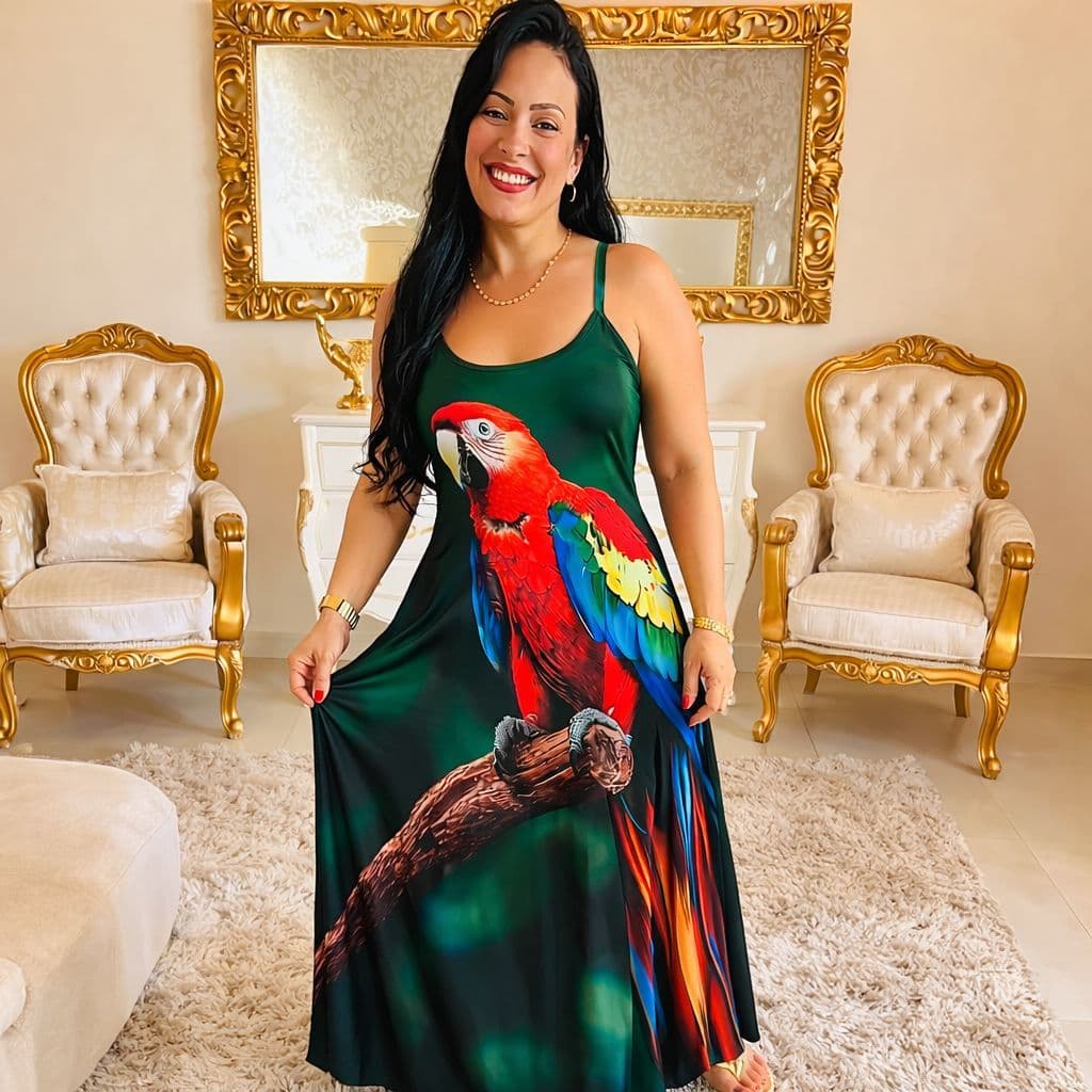 Vestido Feminino Longo Alça Estampado Exclusivo } Casual Elegante Verão Midi Minimalista Vestido de Festa Básico Chique