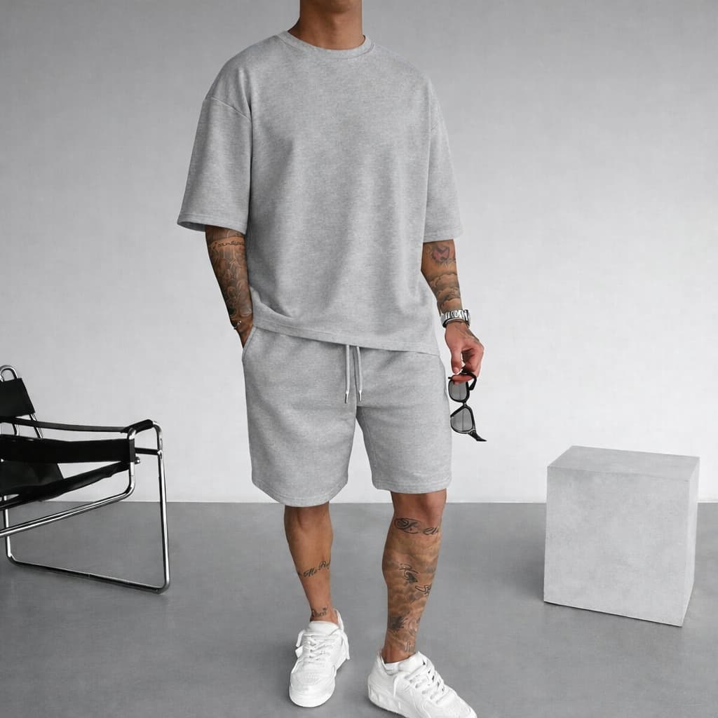 Kit Masculino Camiseta Oversized + Short Moletom Liso 100% Algodão Confortável Envio Imediato